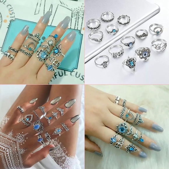 13pcs Blue Finger Rings Knuckle Set Boho Jewelry - Picture 2 of 8